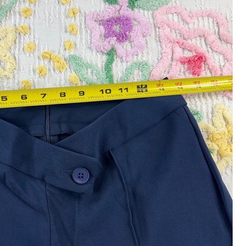 SHEIN Wide Leg Pants Navy Blue High Waisted Button Detail Pleated Culottes L - Picture 5 of 8